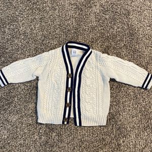 Gap Cream Cardigan Sweater with Navy Stripes